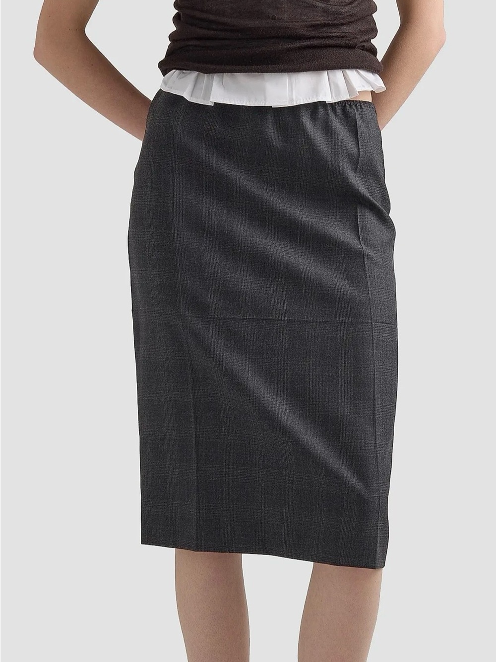 Prada Checked Wool Midi-Skirt